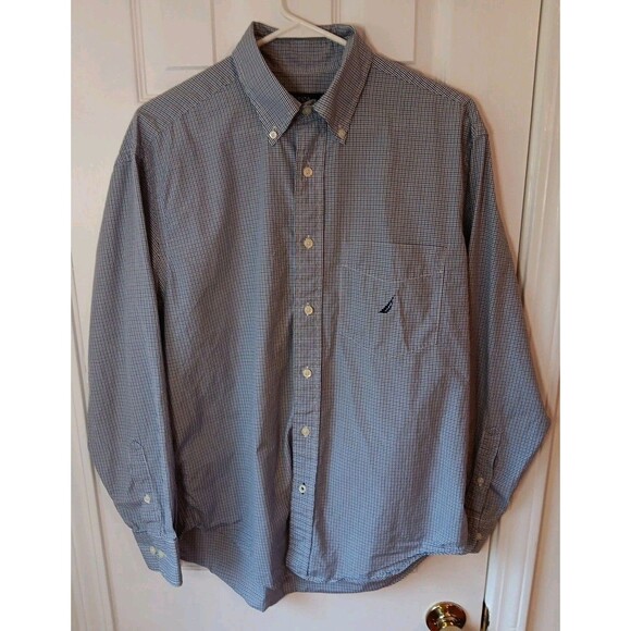Men's Nautica Medium Button Up Long Sleeve Blue/Multi Collor Check - Picture 1 of 5